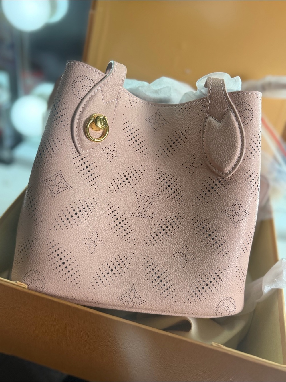 Inspired Blush Pink Perforated Leather Shoulder Bag